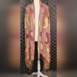 Paisley Patterned Shawl with Fringe